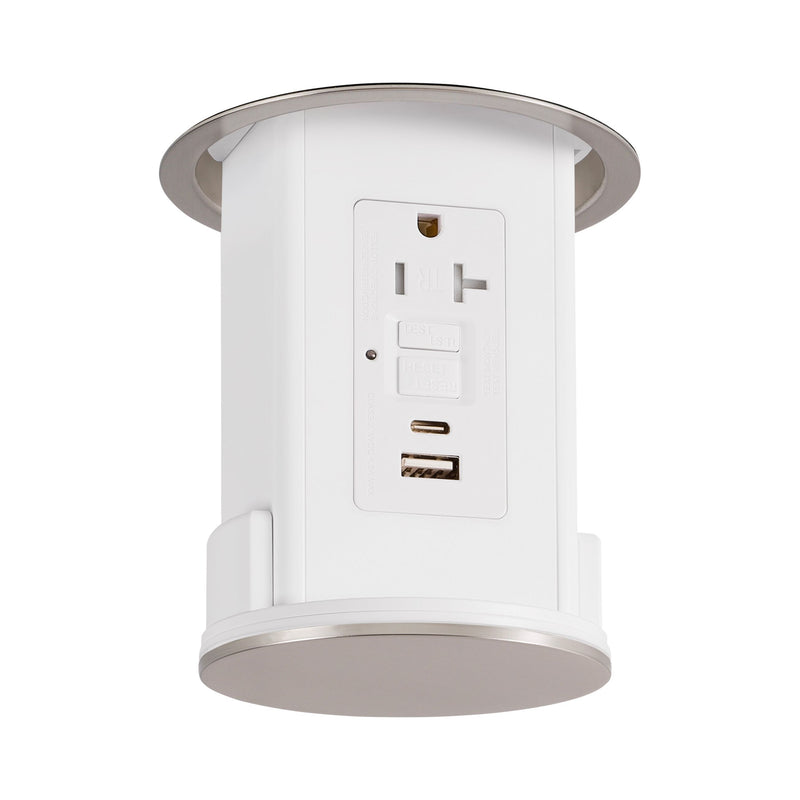 Lew UCPDR20GFIACD-AWT-NS Under Cabinet Pop Down, GFI, USB A-C, Nickel