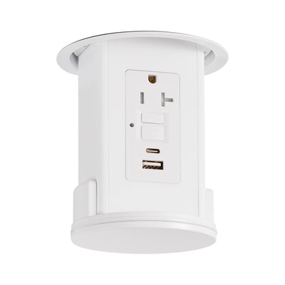 Lew UCPDR20GFIACD-AWT-WT Under Cabinet Pop Down, GFI, USB A-C, All-White
