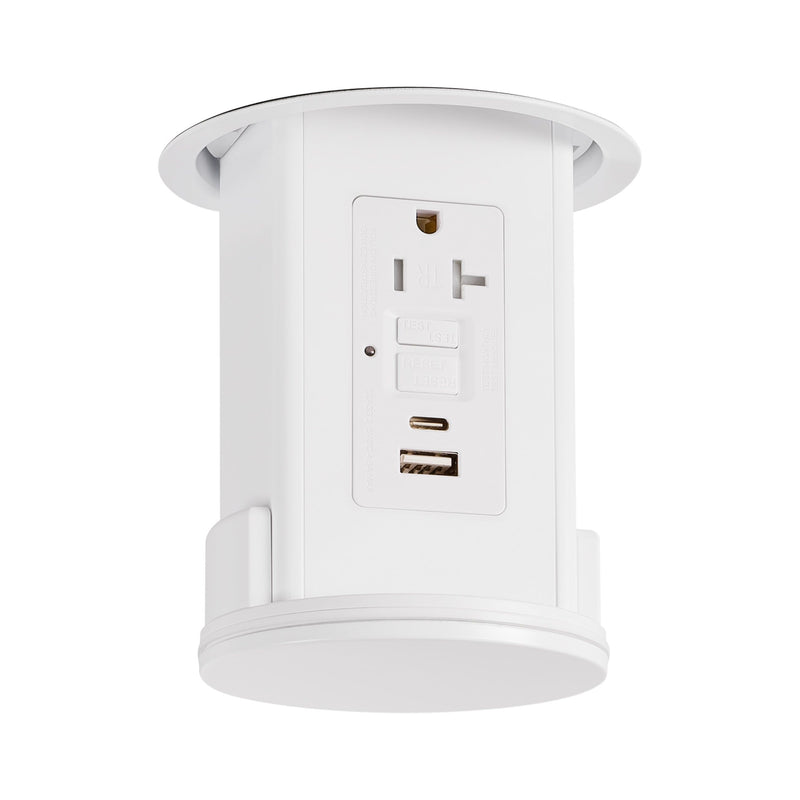 Lew UCPDR20GFIACD-AWT-WT Under Cabinet Pop Down, GFI, USB A-C, All-White