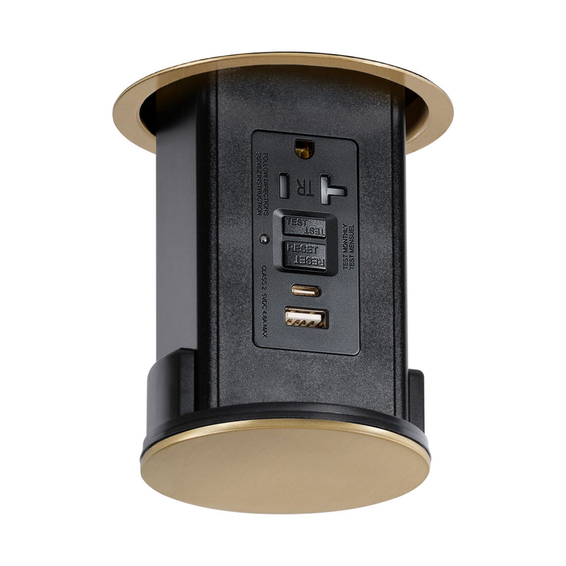 Lew UCPDR20GFIACD-B Under Cabinet Pop Down, GFI/USB, Black/Brass