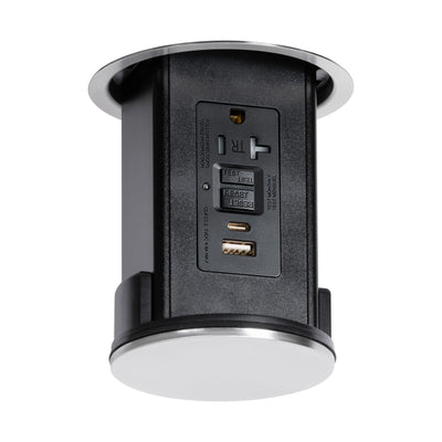 Lew UCPDR20GFIACD-SS Under Cabinet Pop Down, GFI/USB, Black/Stainless