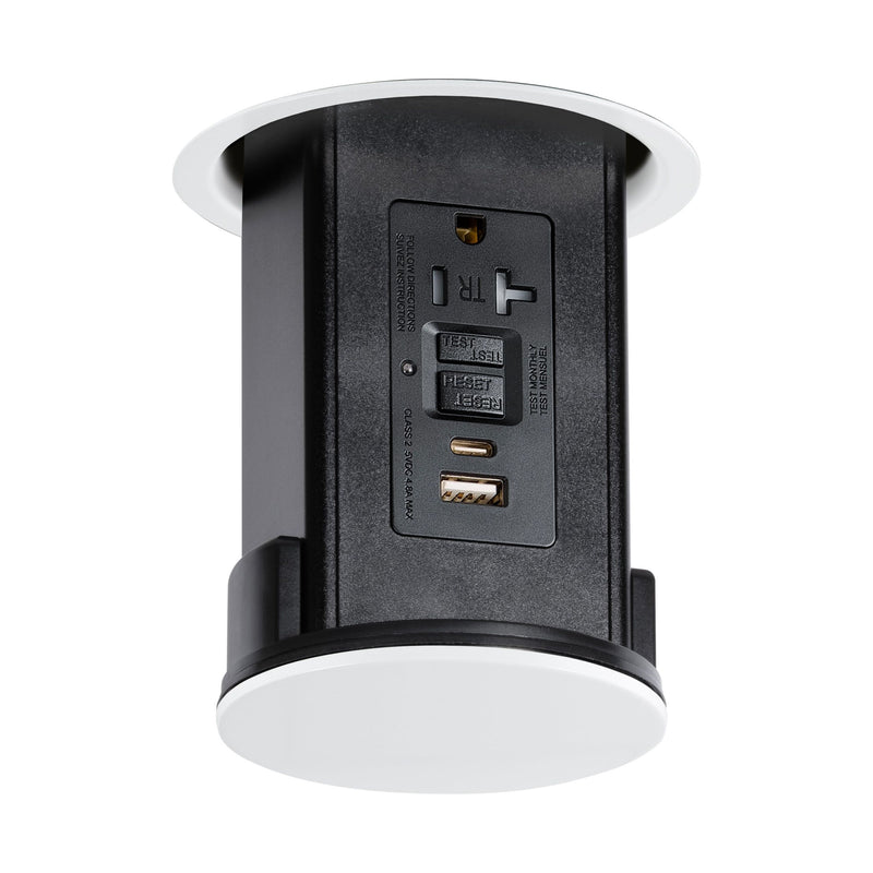 Lew UCPDR20GFIACD-WT Under Cabinet Pop Down, GFI/USB, Black/White