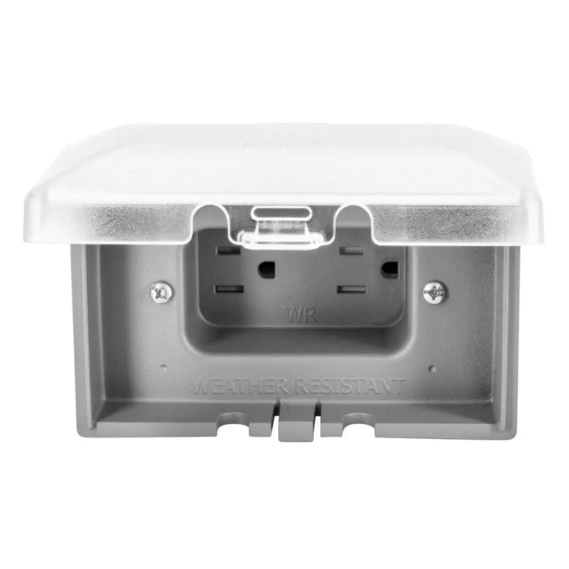 Outdoor Weatherproof In-Use Wall Outlet, Horizontal, 15A, WR, TR, Gray, 10pk