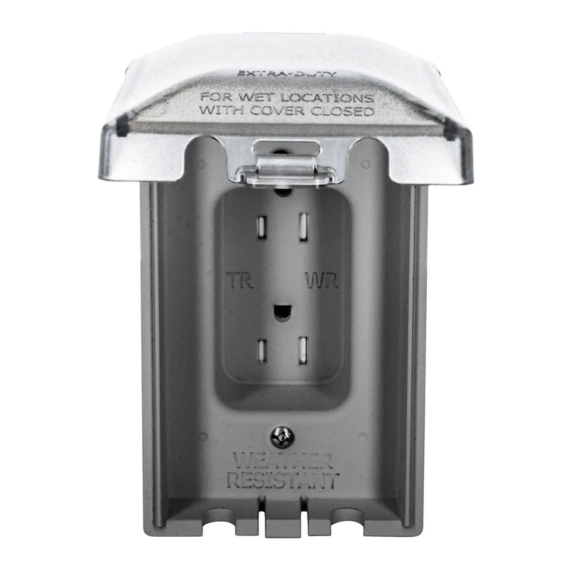 Outdoor Weatherproof In-Use Wall Outlet, Vertical, 15A, WR, TR, Gray, 10pk