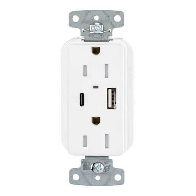 Hubbell USB15ACPDBK 55W USB-A USB-C PD Charging, 15A Outlet, White