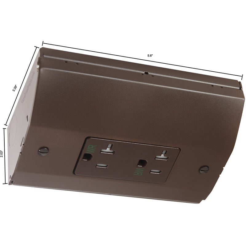 Under Cabinet Angled Power Strip Low Profile 20A 2 Power Outlet, Brown, Dimensions