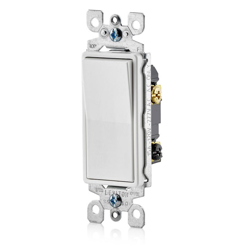 Leviton 5603-2W 15 Amp Decora Rocker 3-Way Quite Light Switch, White, Side View