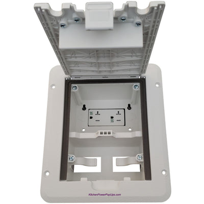 Outdoor Weatherproof Deck Outlet Box, 20A Power, Decora, White