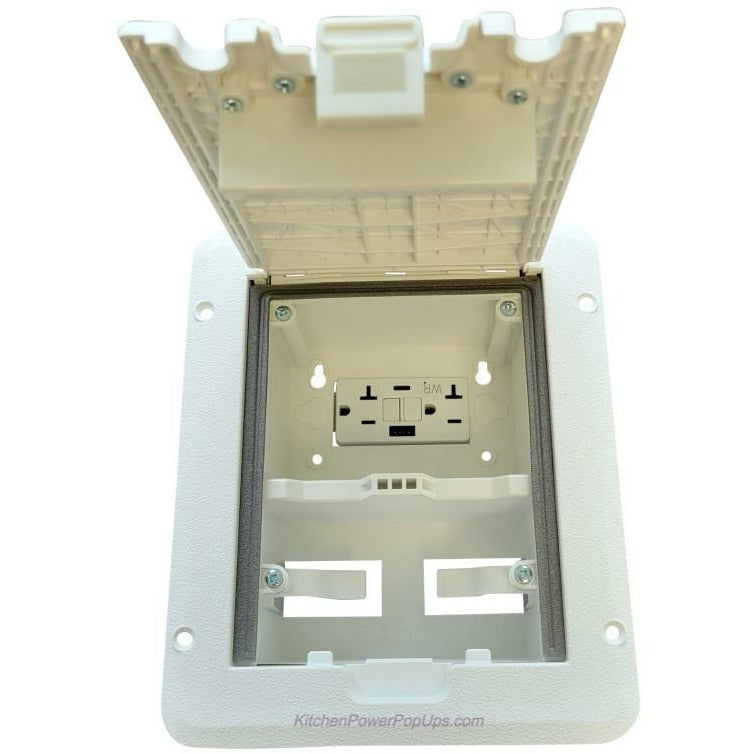 Outdoor Weatherproof Deck Outlet Box, 20A, GFCI and USB Charging, White