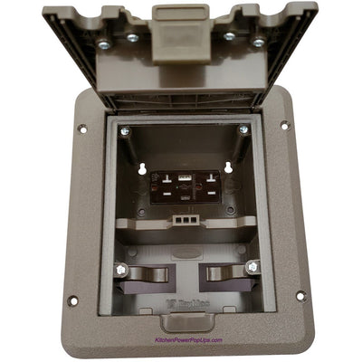 Outdoor Weatherproof Deck Outlet Box, 20A Power, USB Charging, Brown