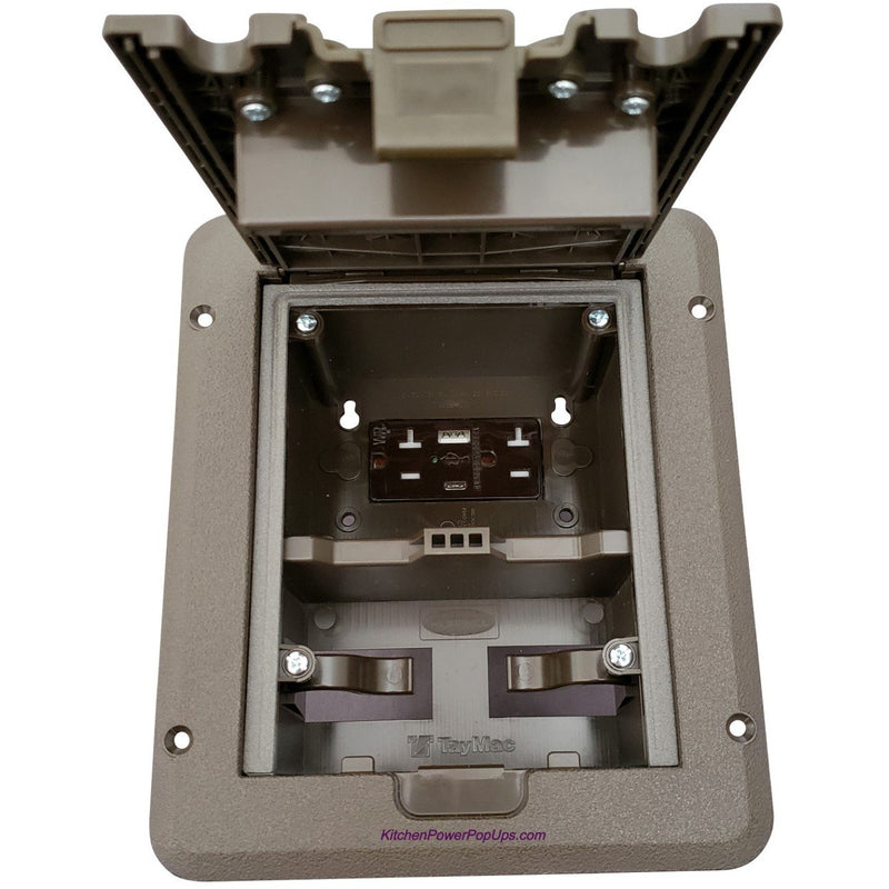 Outdoor Weatherproof Deck Outlet Box, 20A Power, USB Charging, Brown