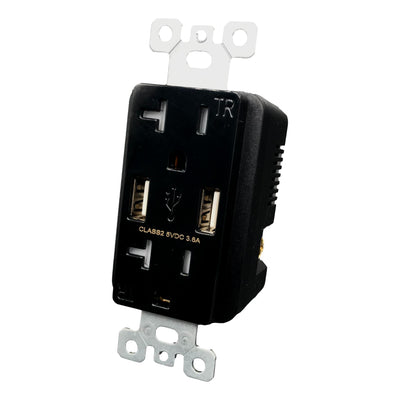 20A Dual 3.6A USB Port Charging Outlet, Tamper Resistant Plugs, Black