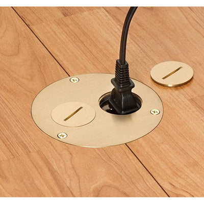 Arlington FLBR5320MB Recessed Round Floor Box, One 15A Duplex, Screw Plugs, Brass
