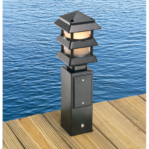 Pagoda-Style Landscape Post Light Fixture, Short Louvers, Black