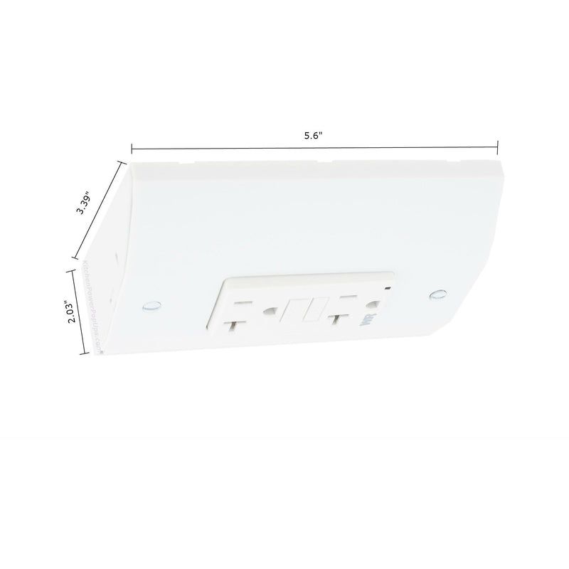 Under Cabinet Angled Power Strip Low Profile 20A GFCI 2 Plugs - White