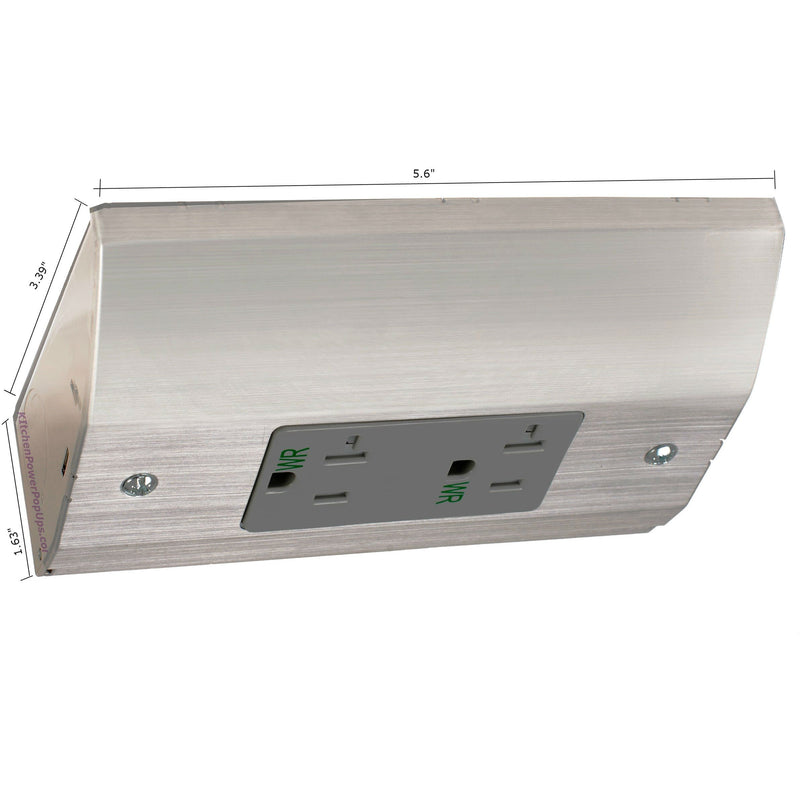 Under Cabinet Angled Power Strip Low Profile 20A Outlet, Stainless