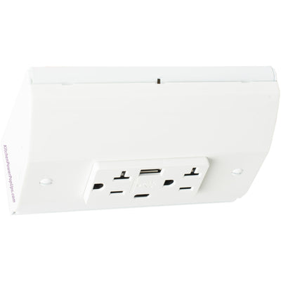 Under Cabinet White Power Strip Box with USB-A and USB-C Charging