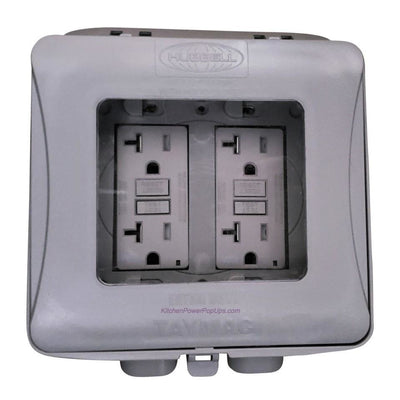 ML2500G Gray Outdoor Weatherproof 2-Gang Wall Box w/ Gray GFCI WR Outlet