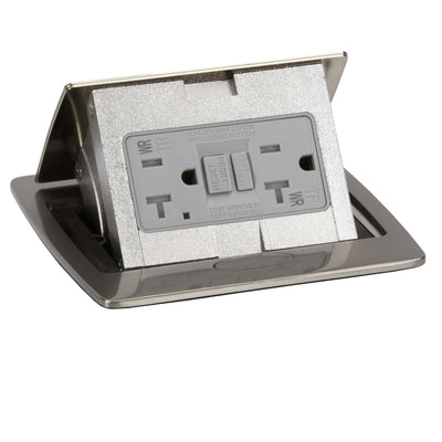 Lew Electric PUFP-CT-NS-PB Kitchen Countertop Pop Up Electrical Outlet, 20A GFCI, Nickel