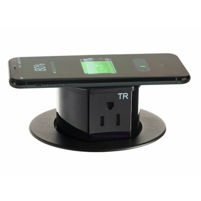 Hubbell RCT600BK Countertop Pop Up Power Outlet, USB-A/C, QI, Black, Wireless Phone Charging