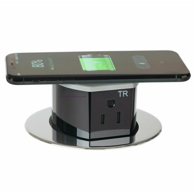 Hubbell RCT600CH Countertop Pop Up Power Outlet, USB-A/C, QI, Chrome