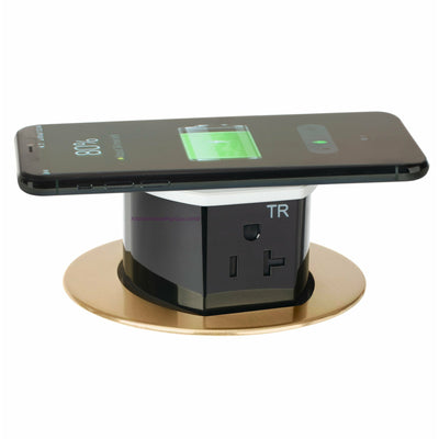 Hubbell RCT620BR Countertop Pop Up Power Outlet, USB-A/C, QI, Brass