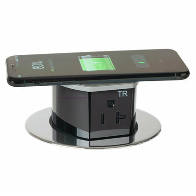 Hubbell RCT620CH Countertop Pop Up Power Outlet, USB-A/C, QI, Chrome