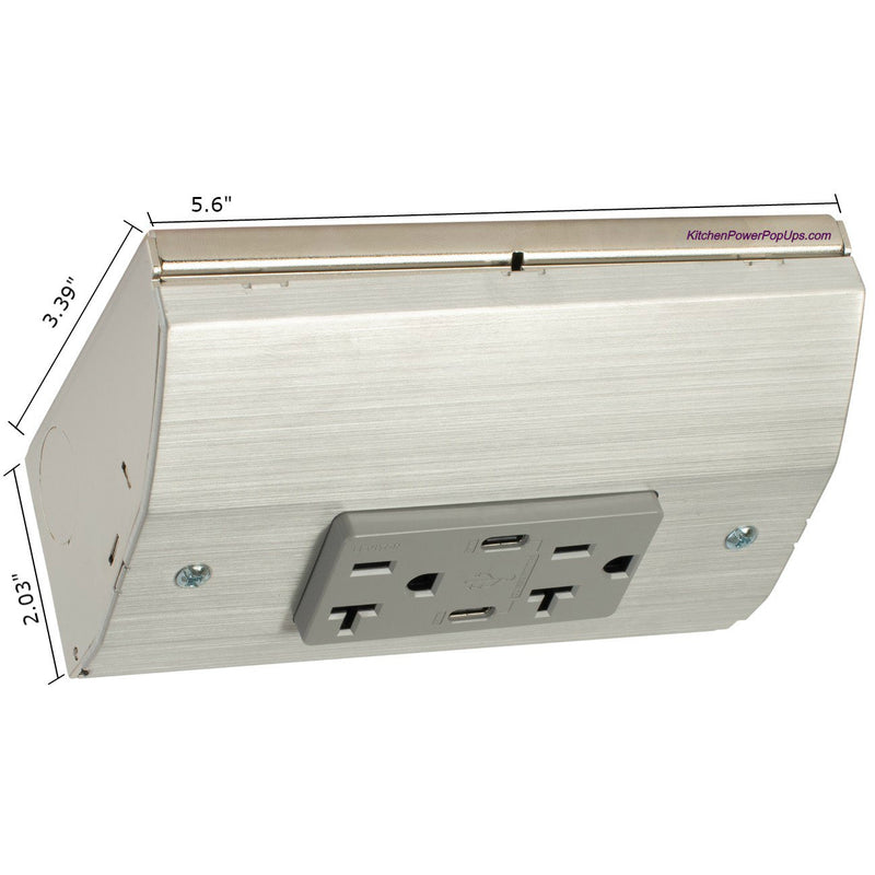 Under Cabinet Angled 2 Power Strip, Dual Charging USB-C (PD) Ports, Stainless