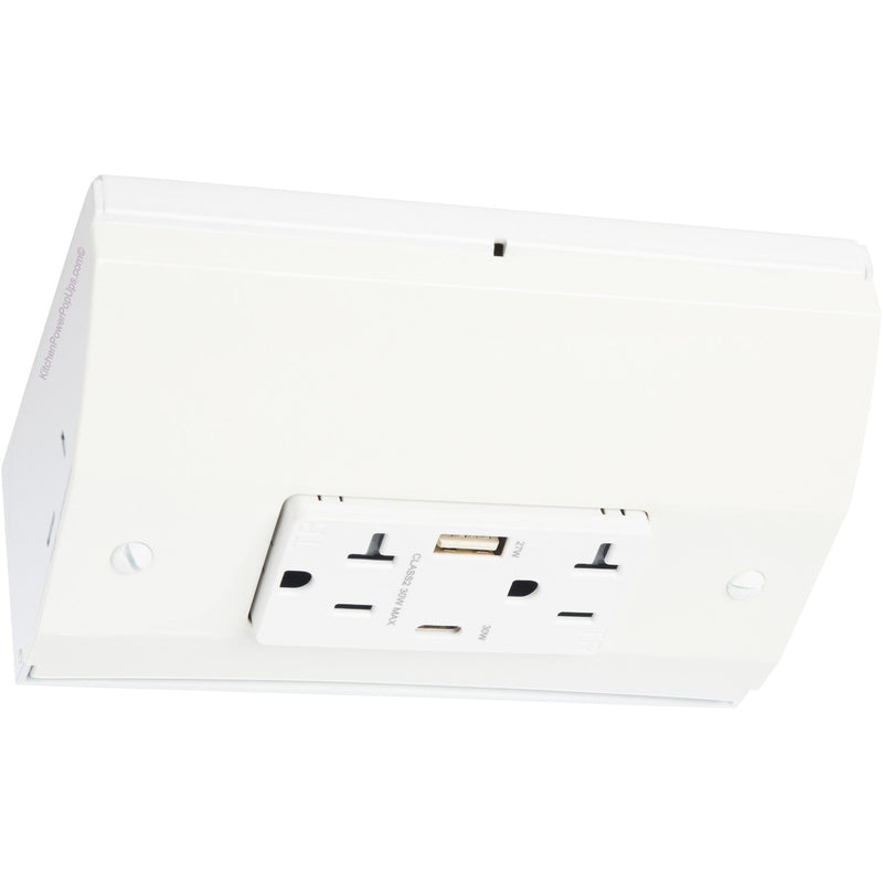 Under Cabinet Power Box, 20A Outlet, 30W USB-C/A Charging Ports, White