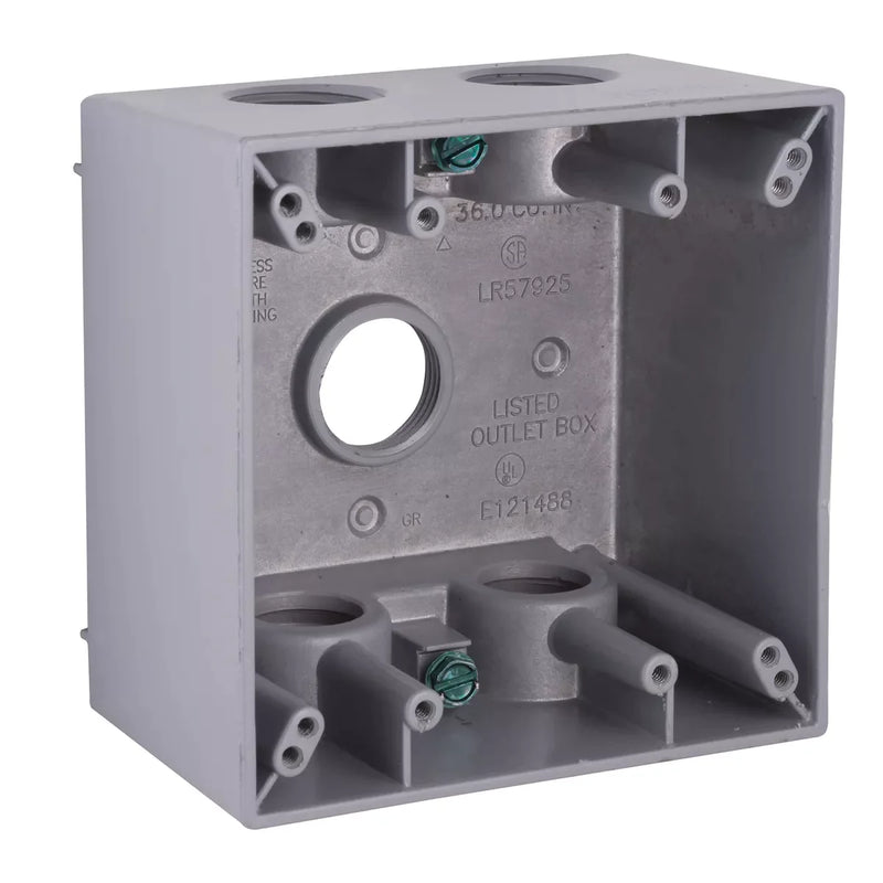 Hubbell 5388-0 Weatherproof Electrical Outlet Junction Box, 2 Gang, 5 Outlet Aluminum