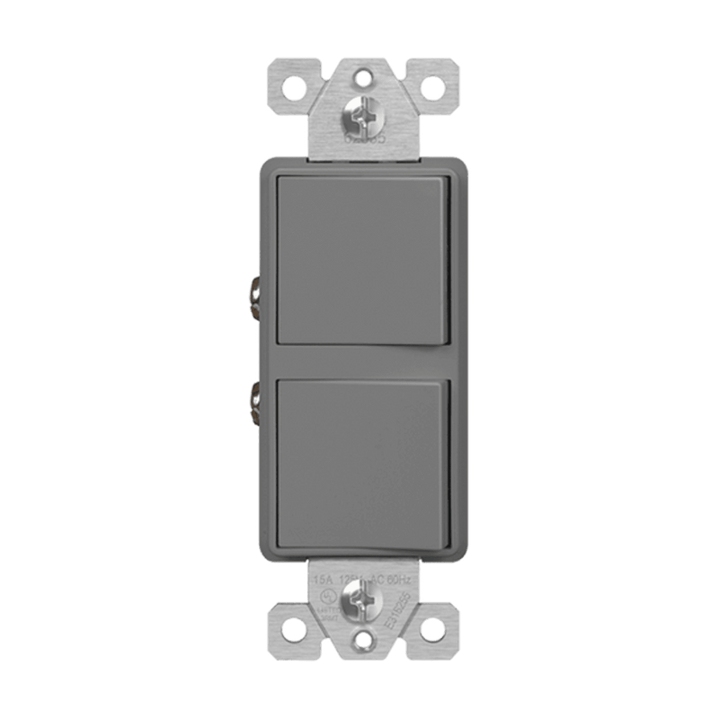 Enerlites 62835-GY Dual Rocker Three-Way Light Switch, Gray, Front