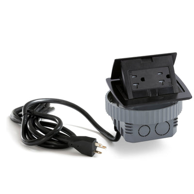 Kitchen Counter Pop Up Duplex Outlet, Corded, Plastic Back Box, All-Black