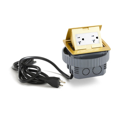 Kitchen Counter Pop Up Duplex Outlet, Corded, Plastic Back Box, Brass