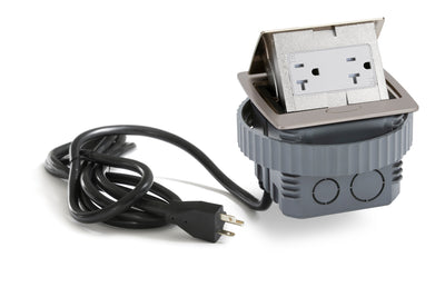 Kitchen Counter Pop Up Duplex Outlet, Corded, Plastic Back Box, Nickel