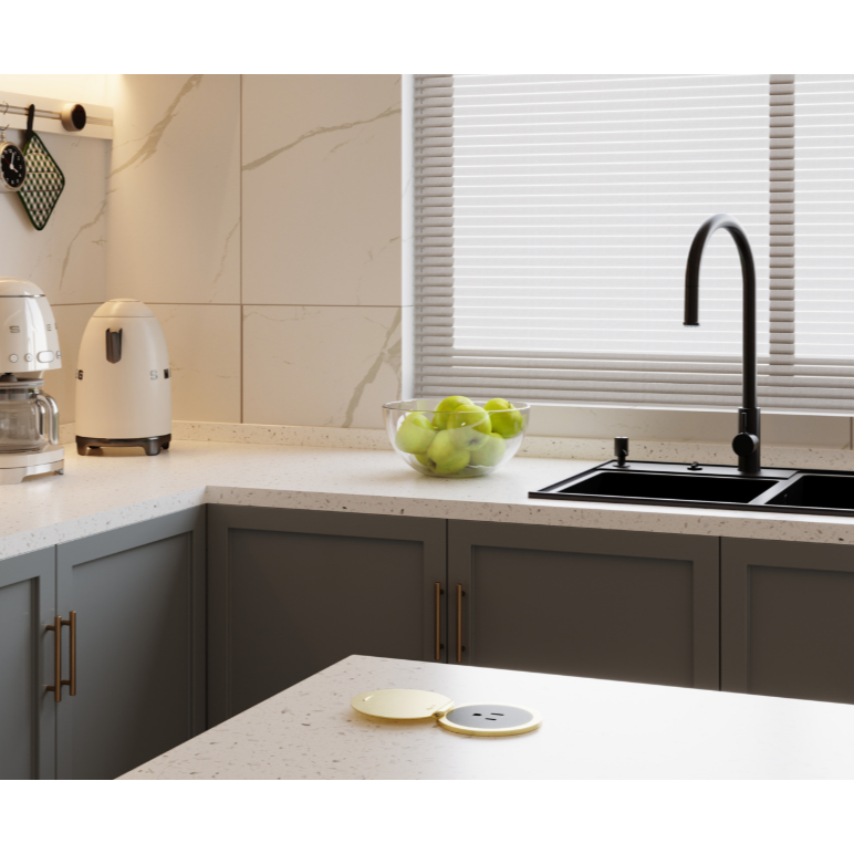 Kitchen Countertop Round Outlet, 15A, Black Body, Champagne Bronze Lid ...