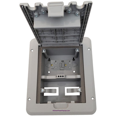 Outdoor Weatherproof Deck Outlet Box, GFCI w/ USB-A/C Charging, Gray