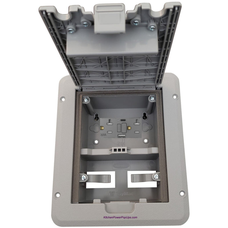 Outdoor Weatherproof Deck Outlet Box, GFCI w/ USB-A/C Charging, Gray