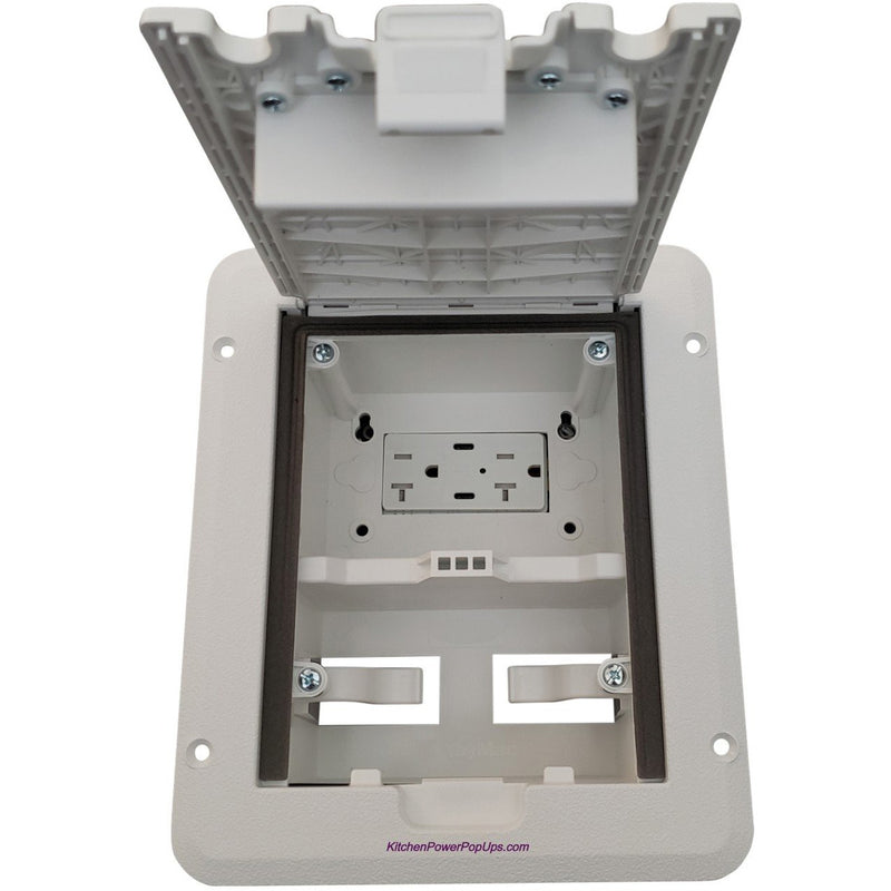 Outdoor Weatherproof Deck Outlet Box, 20A Power, USB-C/C Charging, White