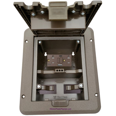 Outdoor Weatherproof Deck Outlet Box, GFCI w/ USB-A/C Charging, Brown