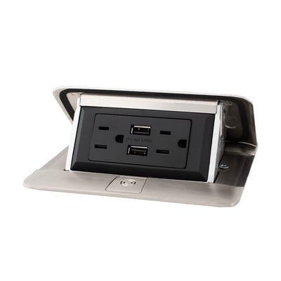 Legrand Wiremold Kitchen Counter Pop Up 15A USB Plug Outlet, Stainless