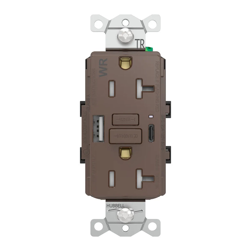 Outdoor Weatherproof Deck Outlet Box, GFCI w/ USB-A/C Charging, Brown