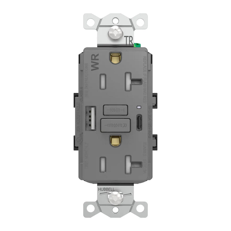 Outdoor Weatherproof In-Use Expandable Wall Outlet, GFCI & USB-A/C Gray