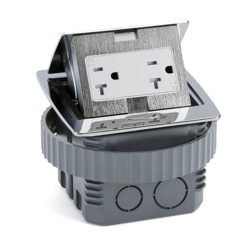 Kitchen Counter Pop Up Receptacle, 20A Duplex, Plastic Back Box, Chrome