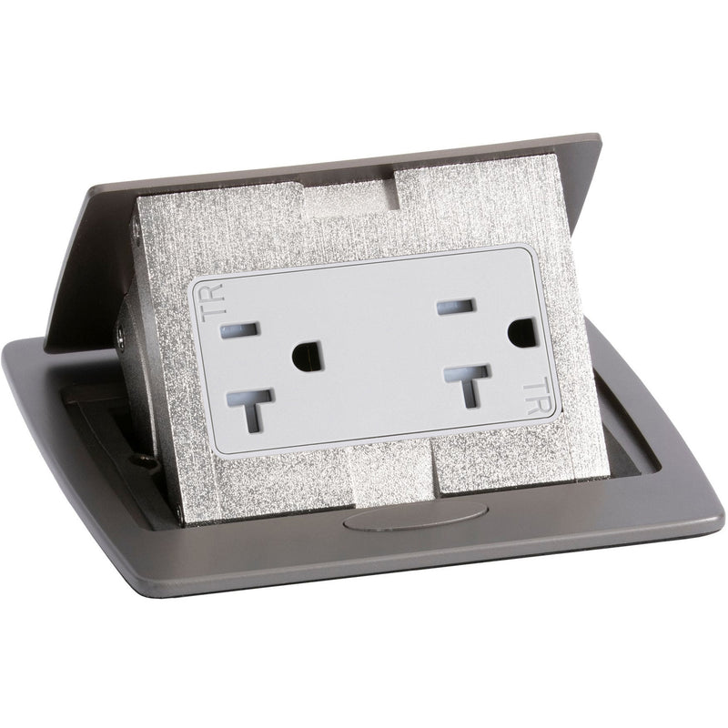 Kitchen Counter Pop Up Receptacle, 20A Duplex, Metal Back Box, Graphite Black