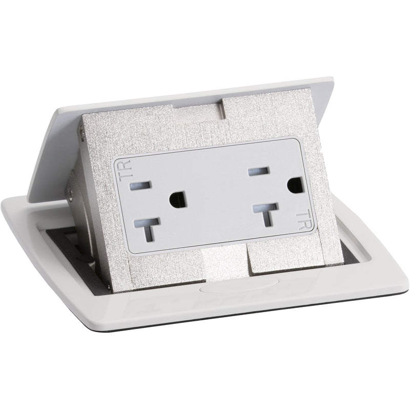 Kitchen Counter Pop Up Receptacle, 20A Duplex, Metal Back Box, Off White