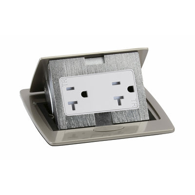 Kitchen Countertop Pop Up Electrical Outlet, 20A Duplex, Satin Nickel