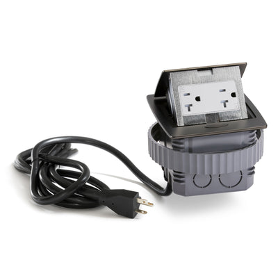Kitchen Counter Pop Up Duplex Outlet, Corded, Plastic Back Box, Black Stainless