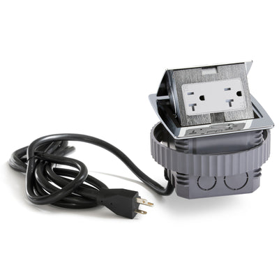 Kitchen Counter Pop Up Duplex Outlet, Corded, Plastic Back Box, Chrome
