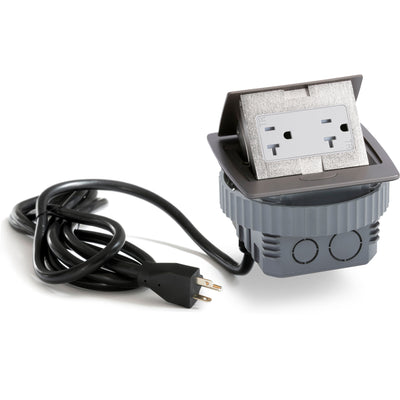 Kitchen Counter Pop Up Duplex Outlet, Corded, Plastic Back Box, Graphite Black