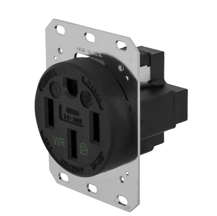 Hubbell HBL9450A Straight Blade Device Receptacle, RTP, Industrial Grade, 3-Pole 4-Wire Grounding, 50A 125/250V, 14-50R